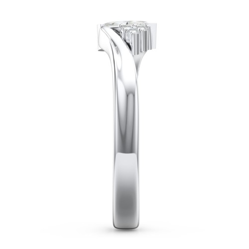 Twisted Marquise Ring with Shoulder Accents – Sterling Silver with Cubic Zirconia and White Premium Zirconia
