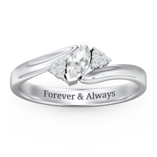 Twisted Marquise Ring with Shoulder Accents – Sterling Silver with Cubic Zirconia and White Premium Zirconia