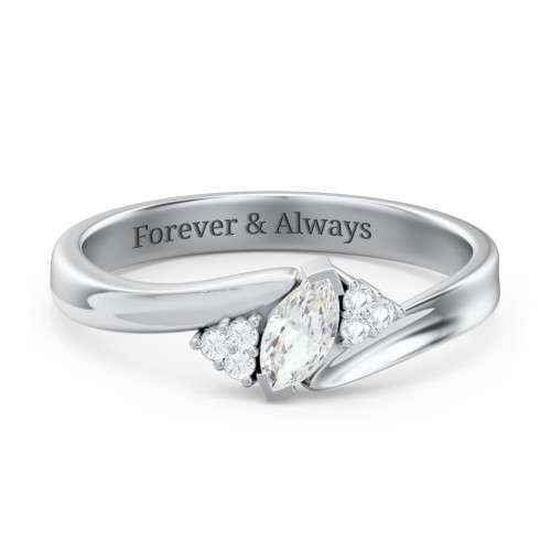 Twisted Marquise Ring with Shoulder Accents – Sterling Silver with Cubic Zirconia and White Premium Zirconia