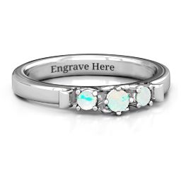 3-Stone Ring with Heart Gallery in 925 Sterling Silver with Opal