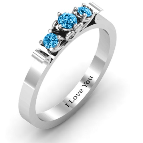 3-Stone Ring with Heart Gallery – Sterling Silver with Blue Topaz
