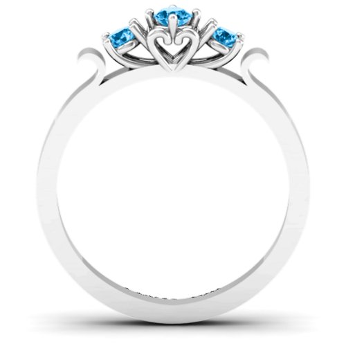 3-Stone Ring with Heart Gallery – Sterling Silver with Blue Topaz