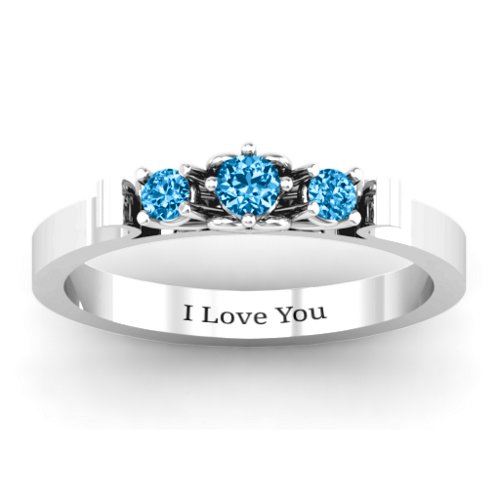 3-Stone Ring with Heart Gallery – Sterling Silver with Blue Topaz
