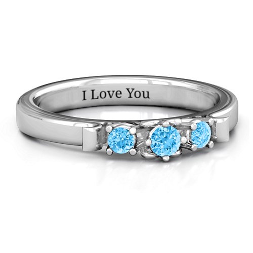 3-Stone Ring with Heart Gallery – Sterling Silver with Blue Topaz