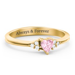 Narrow Heart Ring with Shoulder Accents in 18K Gold Plated Silver with Pink Tourmaline