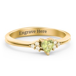 Narrow Heart Ring with Shoulder Accents in 18K Gold Plated Silver with Peridot and Fancy Yellow Premium Zirconia