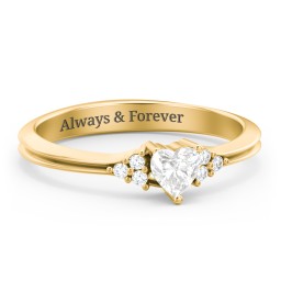 Narrow Heart Ring with Shoulder Accents in 18K Gold Plated Silver with Lab Diamond and Diamond