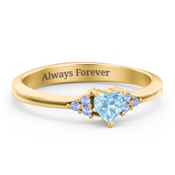 Narrow Heart Ring with Shoulder Accents in 18K Gold Plated Silver with Blue Topaz and Fancy Blue Premium Zirconia