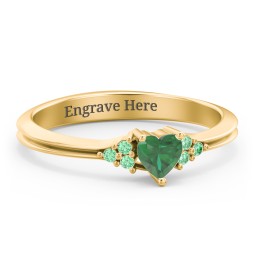 Narrow Heart Ring with Shoulder Accents in 18K Gold Plated Silver with Emerald and Green Premium Zirconia