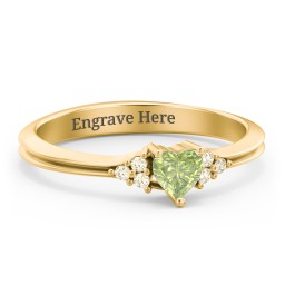 Narrow Heart Ring with Shoulder Accents in 18K Gold Plated Silver with Peridot and Fancy Yellow Premium Zirconia