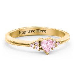 Narrow Heart Ring with Shoulder Accents in 18K Gold Plated Silver with Pink Tourmaline and Fancy Pink Premium Zirconia
