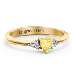 Narrow Heart Ring with Shoulder Accents in 18K Gold Plated Silver with Citrine and Fancy Blue Premium Zirconia