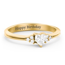 Narrow Heart Ring with Shoulder Accents in 18K Gold Plated Silver with Lab Diamond and Diamond