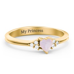 Narrow Heart Ring with Shoulder Accents in 18K Gold Plated Silver with Opal and White Premium Zirconia