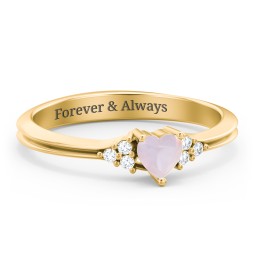 Narrow Heart Ring with Shoulder Accents in 18K Gold Plated Silver with Opal and White Premium Zirconia