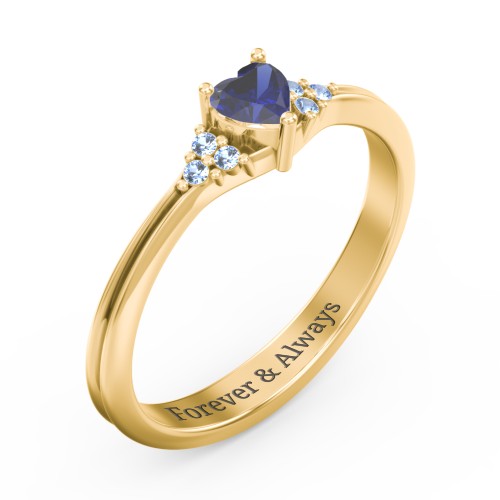 Narrow Heart Ring with Shoulder Accents – 18K Gold Plated Silver with Blue Sapphire and Fancy Blue Premium Zirconia