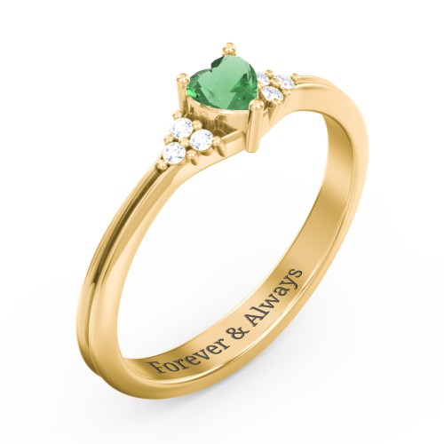 Narrow Heart Ring with Shoulder Accents – 18K Gold Plated Silver with Emerald and Diamond