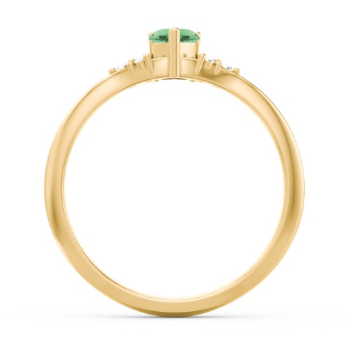 Narrow Heart Ring with Shoulder Accents – 18K Gold Plated Silver with Emerald and Diamond