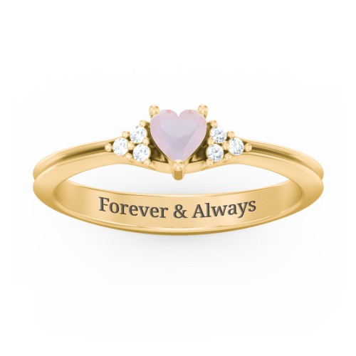 Narrow Heart Ring with Shoulder Accents – 18K Gold Plated Silver with Opal and White Premium Zirconia