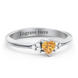 Narrow Heart Ring with Shoulder Accents in 925 Sterling Silver with Citrine and Diamond