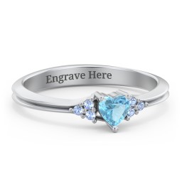 Narrow Heart Ring with Shoulder Accents in 925 Sterling Silver with Blue Topaz and Fancy Blue Premium Zirconia