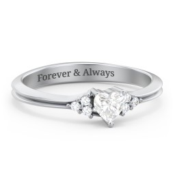 Narrow Heart Ring with Shoulder Accents in 925 Sterling Silver with Diamond