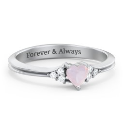 Narrow Heart Ring with Shoulder Accents in 925 Sterling Silver with Opal and White Premium Zirconia