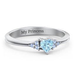 Narrow Heart Ring with Shoulder Accents in 925 Sterling Silver with Blue Topaz and Fancy Blue Premium Zirconia