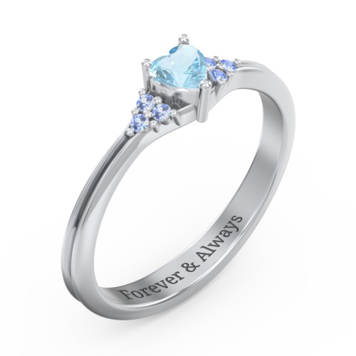Narrow Heart Ring with Shoulder Accents – Sterling Silver with Blue Topaz and Fancy Blue Premium Zirconia