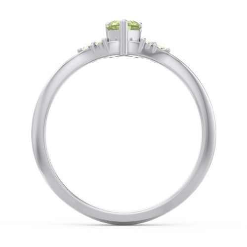 Narrow Heart Ring with Shoulder Accents – Sterling Silver with Peridot and Fancy Yellow Premium Zirconia