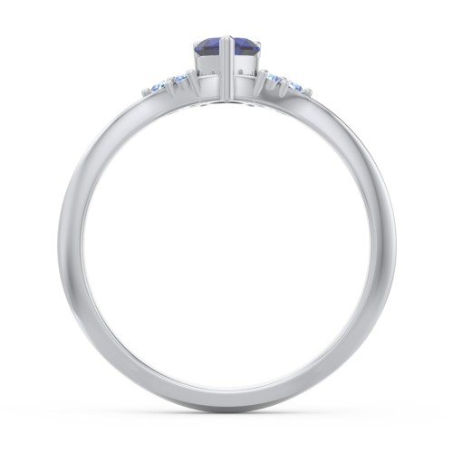 Narrow Heart Ring with Shoulder Accents – Sterling Silver with Blue Sapphire and Fancy Blue Premium Zirconia