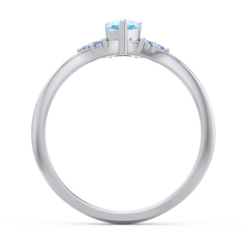 Narrow Heart Ring with Shoulder Accents – Sterling Silver with Blue Topaz and Fancy Blue Premium Zirconia
