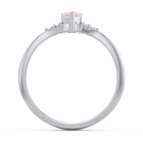 Narrow Heart Ring with Shoulder Accents – Sterling Silver with Opal and White Premium Zirconia