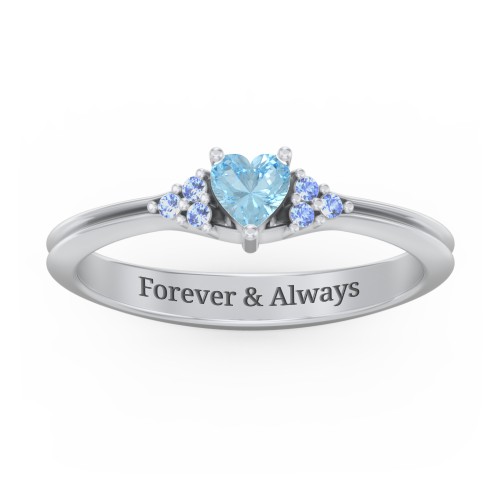 Narrow Heart Ring with Shoulder Accents – Sterling Silver with Blue Topaz and Fancy Blue Premium Zirconia