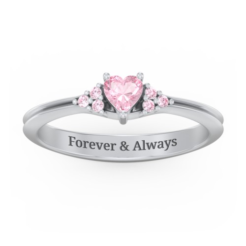 Narrow Heart Ring with Shoulder Accents – Sterling Silver with Pink Tourmaline and Fancy Pink Premium Zirconia