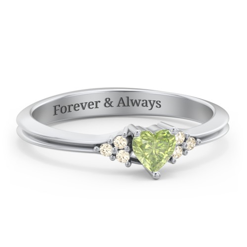 Narrow Heart Ring with Shoulder Accents – Sterling Silver with Peridot and Fancy Yellow Premium Zirconia