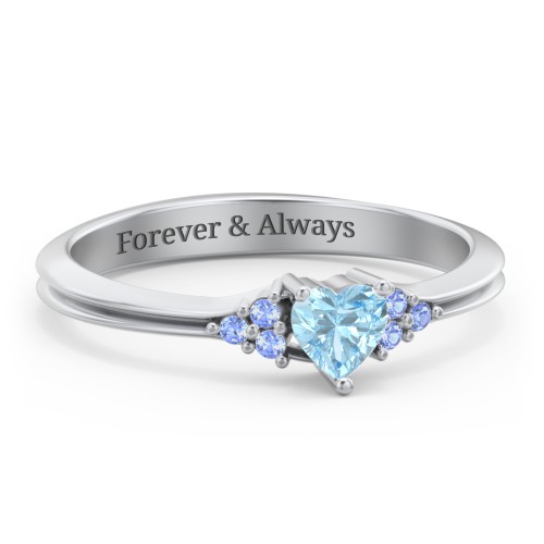Narrow Heart Ring with Shoulder Accents – Sterling Silver with Blue Topaz and Fancy Blue Premium Zirconia