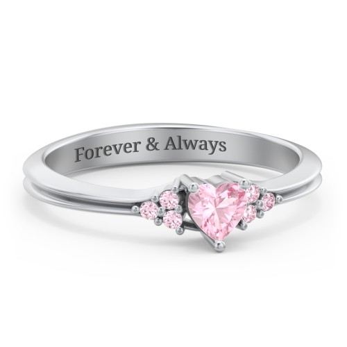 Narrow Heart Ring with Shoulder Accents – Sterling Silver with Pink Tourmaline and Fancy Pink Premium Zirconia