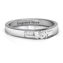 Solitaire Bridge Ring with Baguette Accents