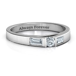 Solitaire Bridge Ring with Baguette Accents in 925 Sterling Silver with Diamond
