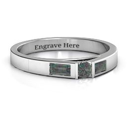 Solitaire Bridge Ring with Baguette Accents in 925 Sterling Silver with Alexandrite