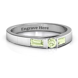 Solitaire Bridge Ring with Baguette Accents in 925 Sterling Silver with Peridot