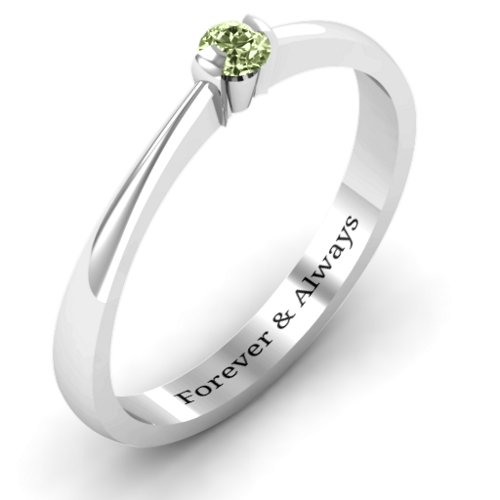 Semi Bezel Set Solitaire Ring – Sterling Silver with Peridot