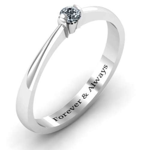 Semi Bezel Set Solitaire Ring – Sterling Silver with Diamond