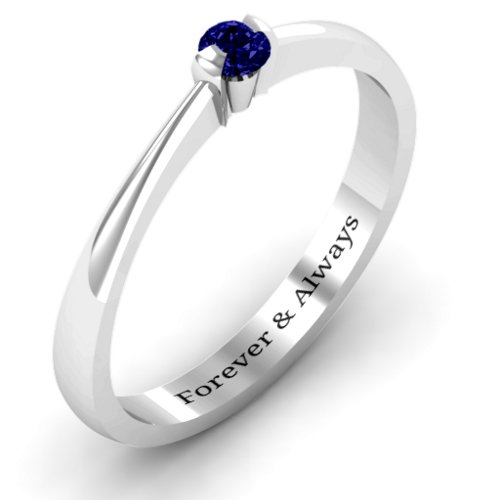Semi Bezel Set Solitaire Ring – Sterling Silver with Blue Sapphire