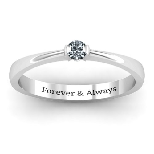 Semi Bezel Set Solitaire Ring – Sterling Silver with Diamond