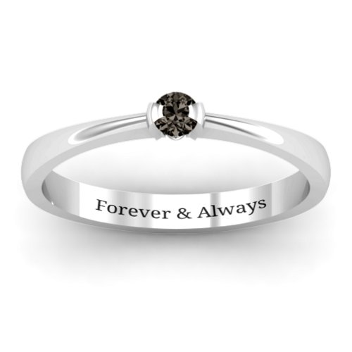 Semi Bezel Set Solitaire Ring – Sterling Silver with Smokey Quartz