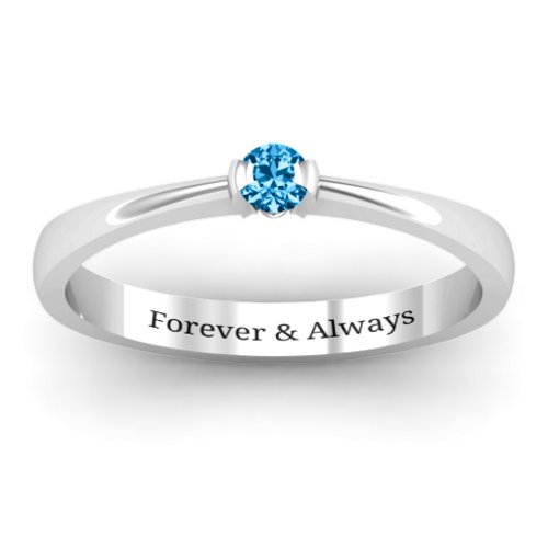 Semi Bezel Set Solitaire Ring – Sterling Silver with Blue Topaz