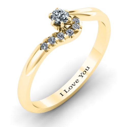Solitaire Wave Ring with Stone Accents – 9kt Yellow Gold with Cubic Zirconia