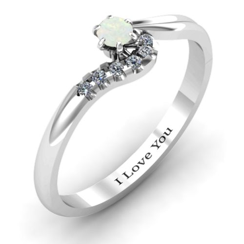Solitaire Wave Ring with Stone Accents